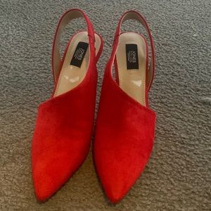 Satin red shoes